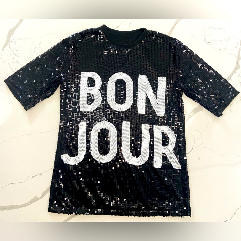 Sequin Bon Jour Black/White T-Shirt/Dress